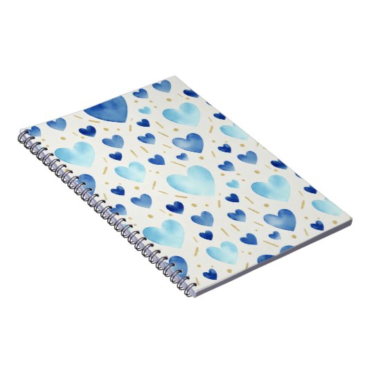 Cool Blue Watercolor Hearts Notizblock (Rechte Seite)