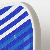 Cool Blue White Geometric Stripes Pickleball Schläger (Linke Seite)