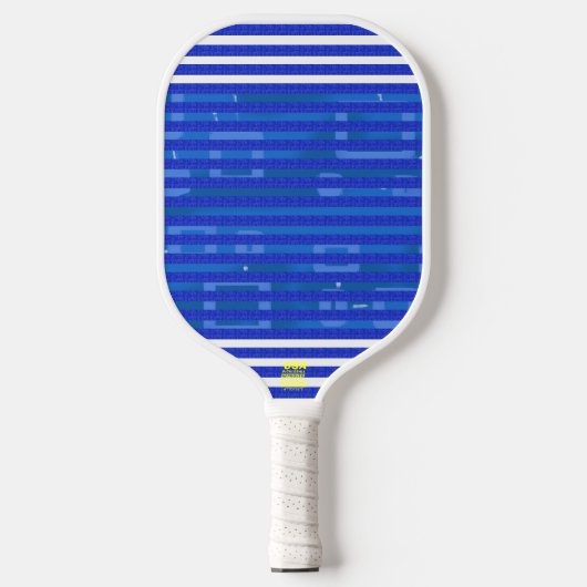 Cool Blue White Geometric Stripes Pickleball Schläger (Vorderseite)