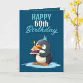 Cool Blue & White Penguin Husband 60. Geburtstag Karte (Gelbe Blume)