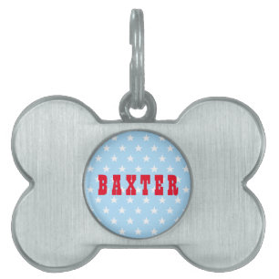 Cool Blue White Stars Red Dog Cat Welpe Name Tiermarke