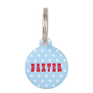 Cool Blue White Stars Red Dog Welpe Katze Name Haustiermarke