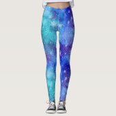Cool Blue Winter Sky Snowflake Muster Wasserfarbe Leggings (Vorderseite)