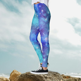 Cool Blue Winter Sky Snowflake Muster Wasserfarbe Leggings