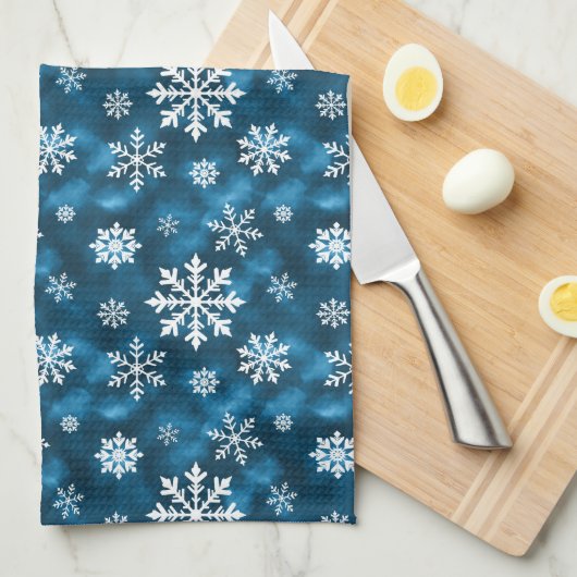 Cool Blue With White Snowflake Pattern Winter Geschirrtuch (Viertel Falte)