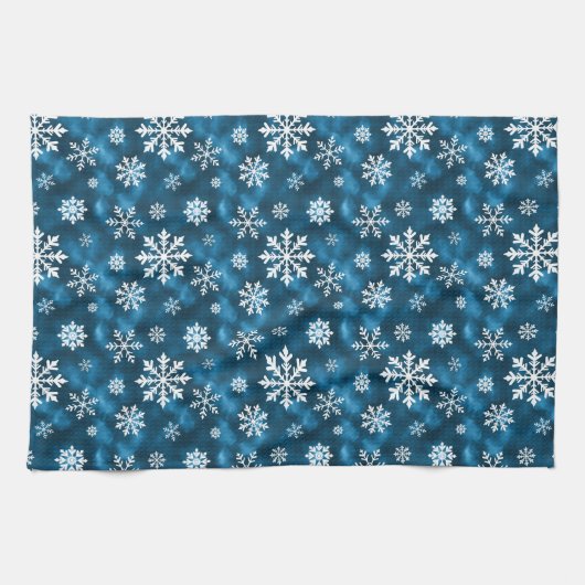Cool Blue With White Snowflake Pattern Winter Geschirrtuch (Horizontal)