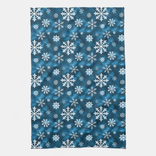 Cool Blue With White Snowflake Pattern Winter Geschirrtuch (Vertikal)