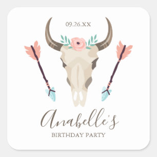 Cool Boho Cow Skull Quadratischer Aufkleber