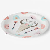 Cool Boho Floral Cow Skull Pappteller (Schrägansicht)