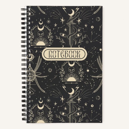 Cool Boho Skulls Stars Moon Spiral Notebook Notizblock (Vorderseite)