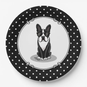 Cool Boston Terrier mit Sonnenbrille (schwarz) Abe Pappteller