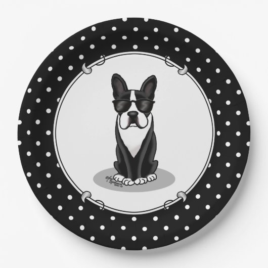 Cool Boston Terrier mit Sonnenbrille (schwarz) Abe Pappteller (Vorderseite)