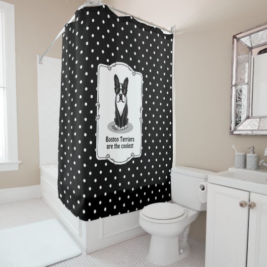 Cool Boston Terrier mit Sonnenbrille (schwarz) Duschvorhang (Beispiel)