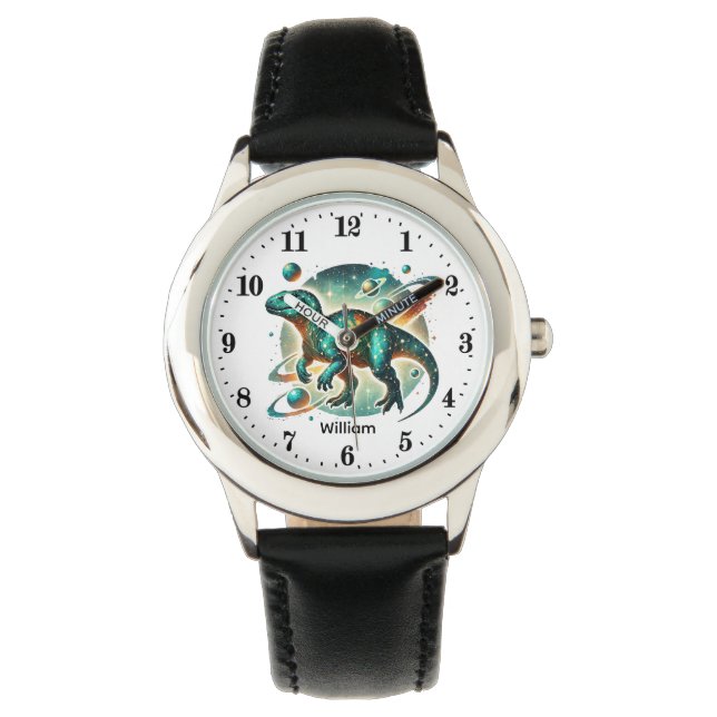 Cool Boys Cosmic Dinosaur add name Armbanduhr (Vorderseite)