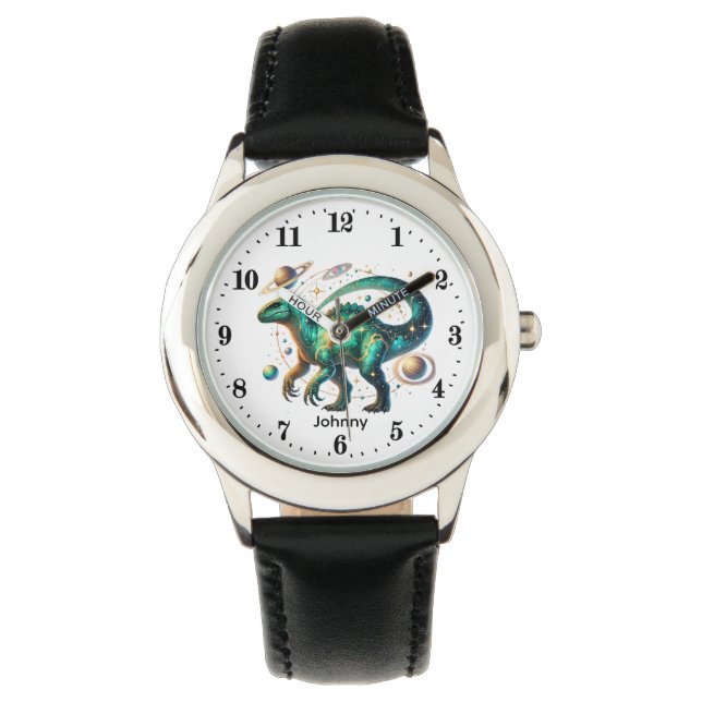 Cool Boys Cosmic Dinosaur add name Watch  Armbanduhr (Vorderseite)