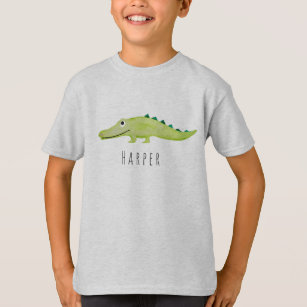 Cool Boy's Watercolor Crocodile Safari mit Namen T-Shirt