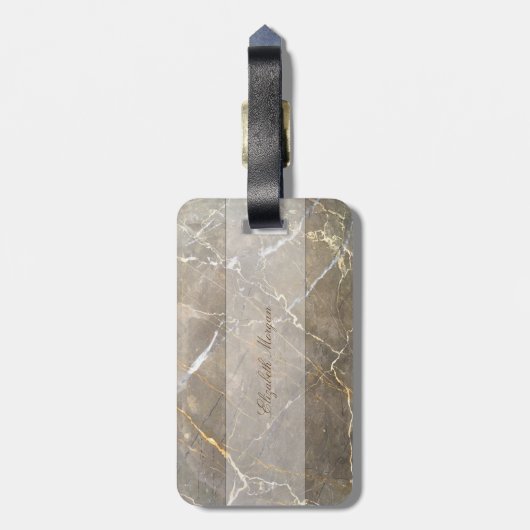 Cool-braune Marmortextur, monogram-Personalisiert Gepäckanhänger (Rückseite vertikal)