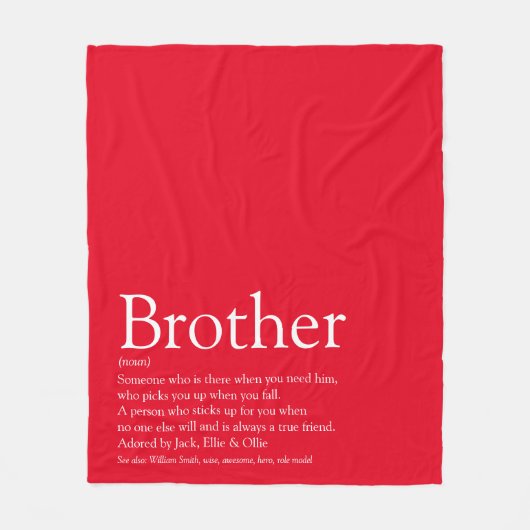Cool Brother Definition Quote Modern Red Fun Fleecedecke (Vorderseite)