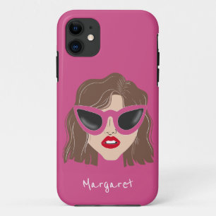 Cool Brunette with Glasses Pink Custom Name Case-Mate iPhone Hülle