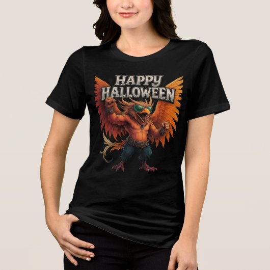 Cool Buff Bird Happy Halloween Design Tri-Blend Shirt (Vorderseite)