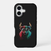 "Cool Bull Drip – Neon Street Art Vibe" iPhone 16 Hülle (Rückseite)