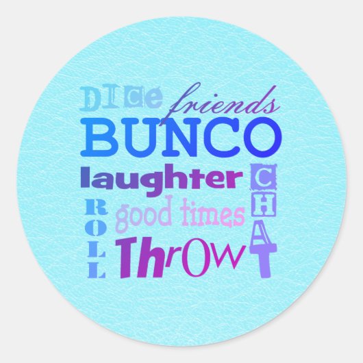 Cool Bunco Theme Dice Party Typografie Runder Aufkleber (Vorderseite)