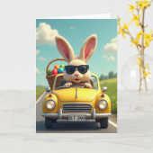 Cool Bunny Spring Ride Karte (Gelbe Blume)