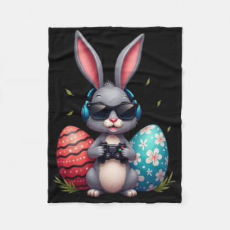 Cool Bunny With Sungl And Video Games Decor Easter Fleecedecke