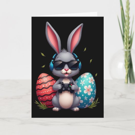 Cool Bunny With Sungl And Video Games Decor Easter Karte (Vorderseite)