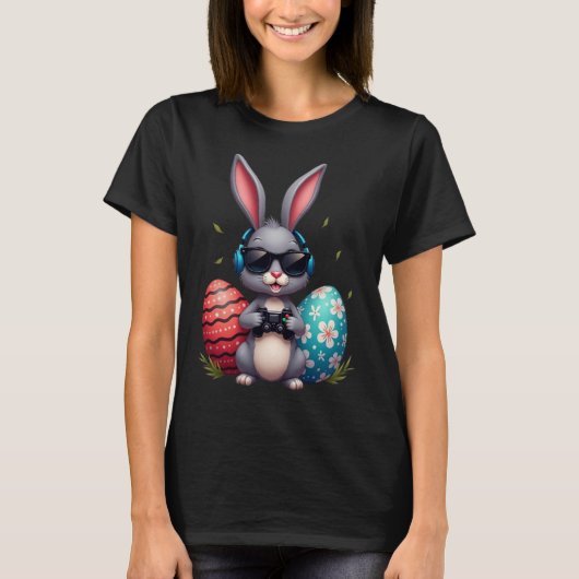 Cool Bunny With Sungl And Video Games Decor Easter T-Shirt (Vorderseite)
