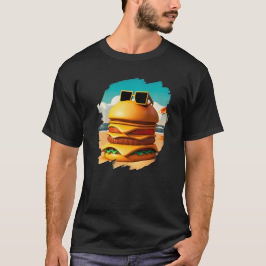 Cool Burger Chilling on Beach Fast Food Feinschmec T-Shirt (Vorderseite)