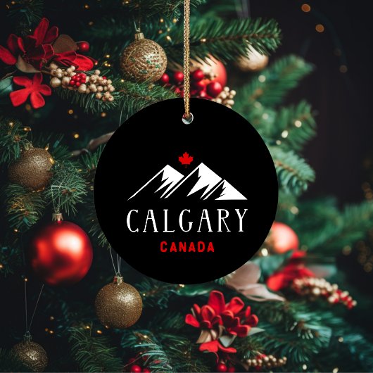 Cool Calgary Canada Mountains Maple Leaf Dark Keramik Ornament