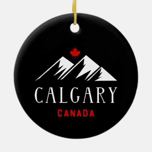 Cool Calgary Canada Mountains Maple Leaf Dark Keramik Ornament (Hinten)