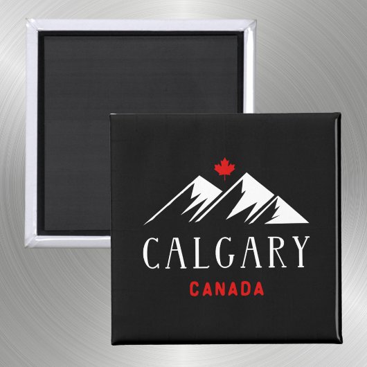 Cool Calgary Canada Mountains Maple Leaf Dark Magnet