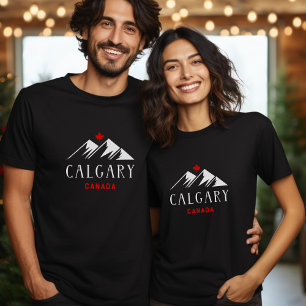 Cool Calgary Canada Mountains Maple Leaf Dark T-Shirt