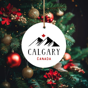 Cool Calgary Canada Mountains Maple Leaf Keramik Ornament