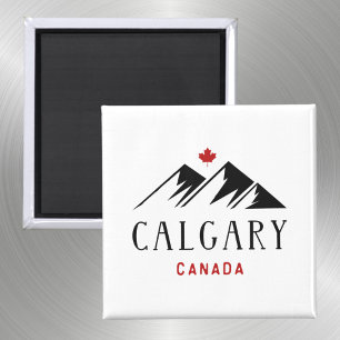 Cool Calgary Canada Mountains Maple Leaf Magnet