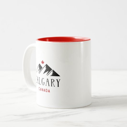 Cool Calgary Canada Mountains Maple Leaf Zweifarbige Tasse (Vorderseite Links)
