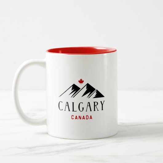Cool Calgary Canada Mountains Maple Leaf Zweifarbige Tasse (Links)