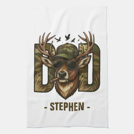 Cool Camouflage Vater - Hirsch mit Sonnenbrille Geschirrtuch (Vertikal)
