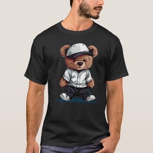 Cool Cap Teddy Bear in Baseball Costume T-Shirt (Vorderseite)