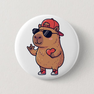 Cool Capybara ASL I Love You Sign Valentine Button