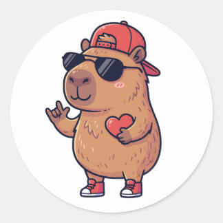 Cool Capybara ASL I Love You Sign Valentine Runder Aufkleber