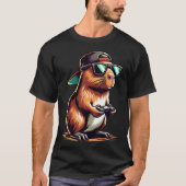 Cool Capybara Playing Video Games. Funny Gamer Cap T-Shirt (Vorderseite)