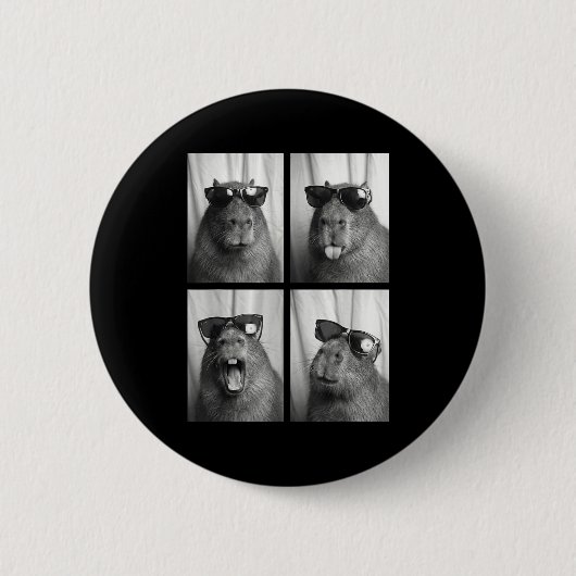 Cool Capybara With Sungles Photobooth Funny Rodent Button (Vorderseite)