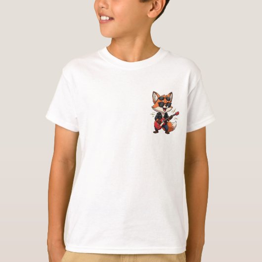 Cool Cartoon Rock Star Fox Playing Red Electric Gu T-Shirt (Vorderseite)