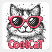 Cool Cat 1 Quadratischer Aufkleber (Vorderseite)