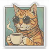 Cool Cat Coffee Retro Style Design for Cat Lovers Aufkleber (Vorderseite)