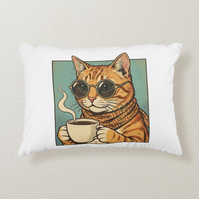 Cool Cat Coffee Retro Style Design for Cat Lovers Dekokissen (Vorderseite)