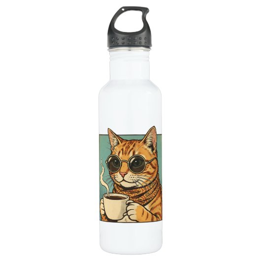 Cool Cat Coffee Retro Style Design for Cat Lovers Edelstahlflasche (Vorderseite)